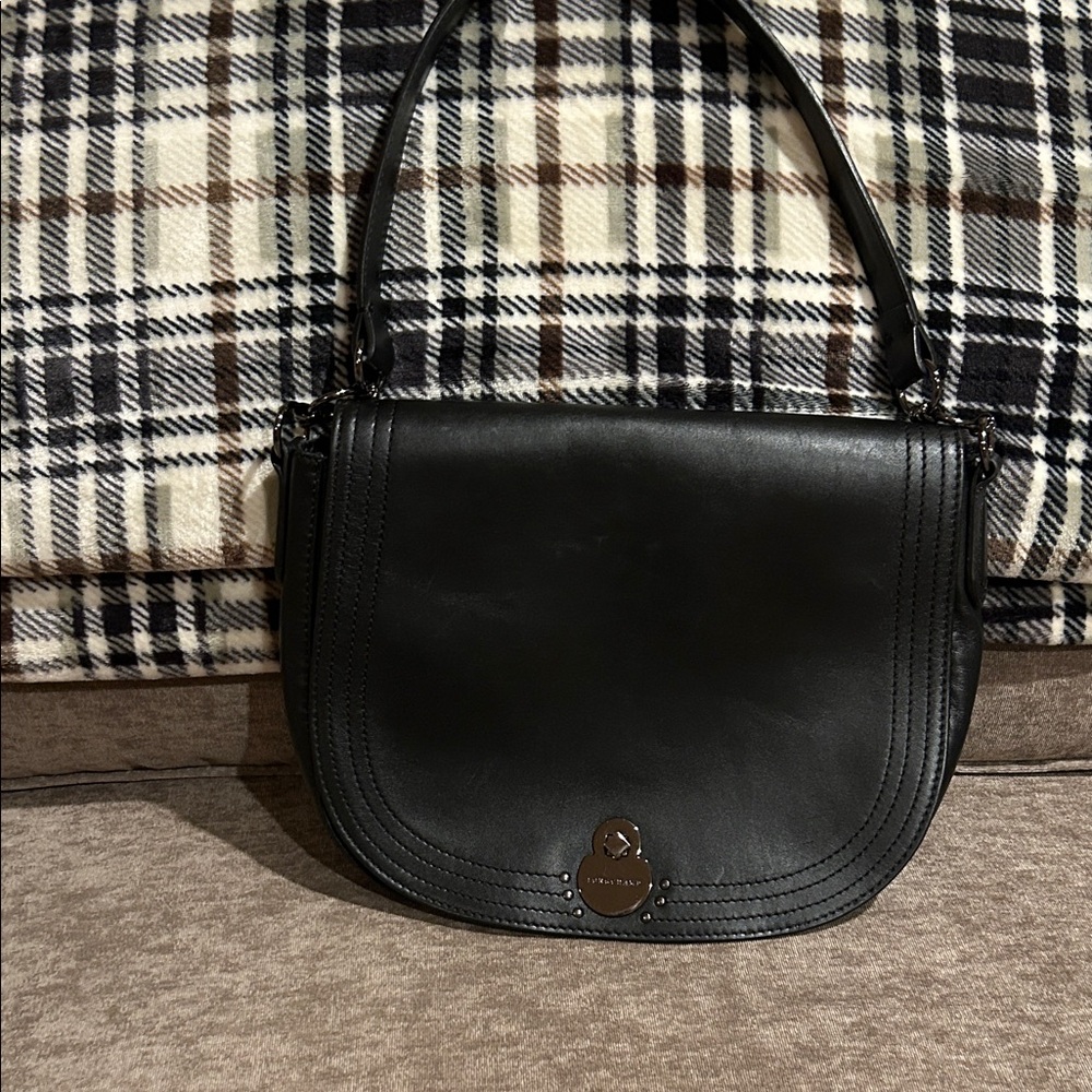 Longchamp Black Lambskin Leather Shoulder Bag. Gunmetal hardware.
